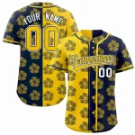 Custom Gold Navy Split Fashion Flower Graffiti Pattern Authentic Baseball Jersey