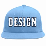 Custom Light Blue White-Navy Flat Eaves Sport Baseball Cap Design for Men/Women/Youth
