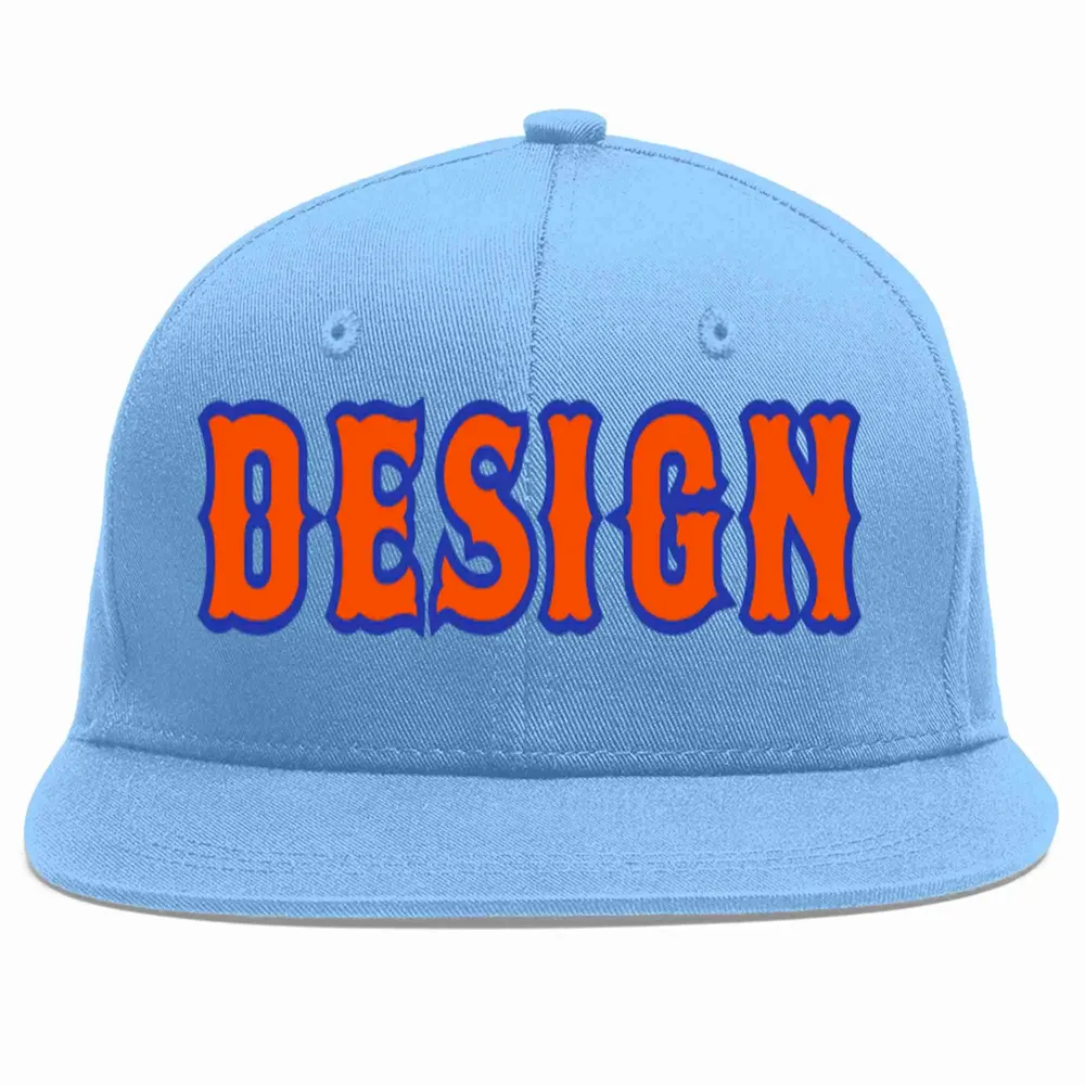 Custom Light Blue White-Gold Flat Eaves Sport Baseball Cap Design for Men/Women/Youth