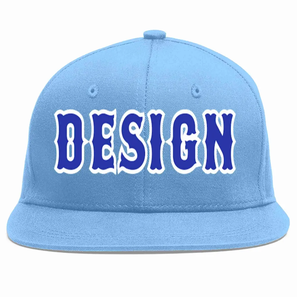 Custom Light Blue White-Royal Flat Eaves Sport Baseball Cap Design for Men/Women/Youth