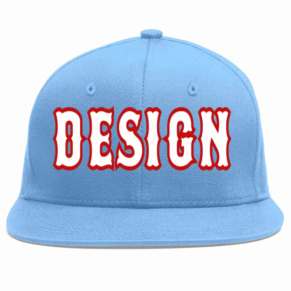 Custom Light Blue Kelly Green-White Flat Eaves Sport Baseball Cap Design for Men/Women/Youth
