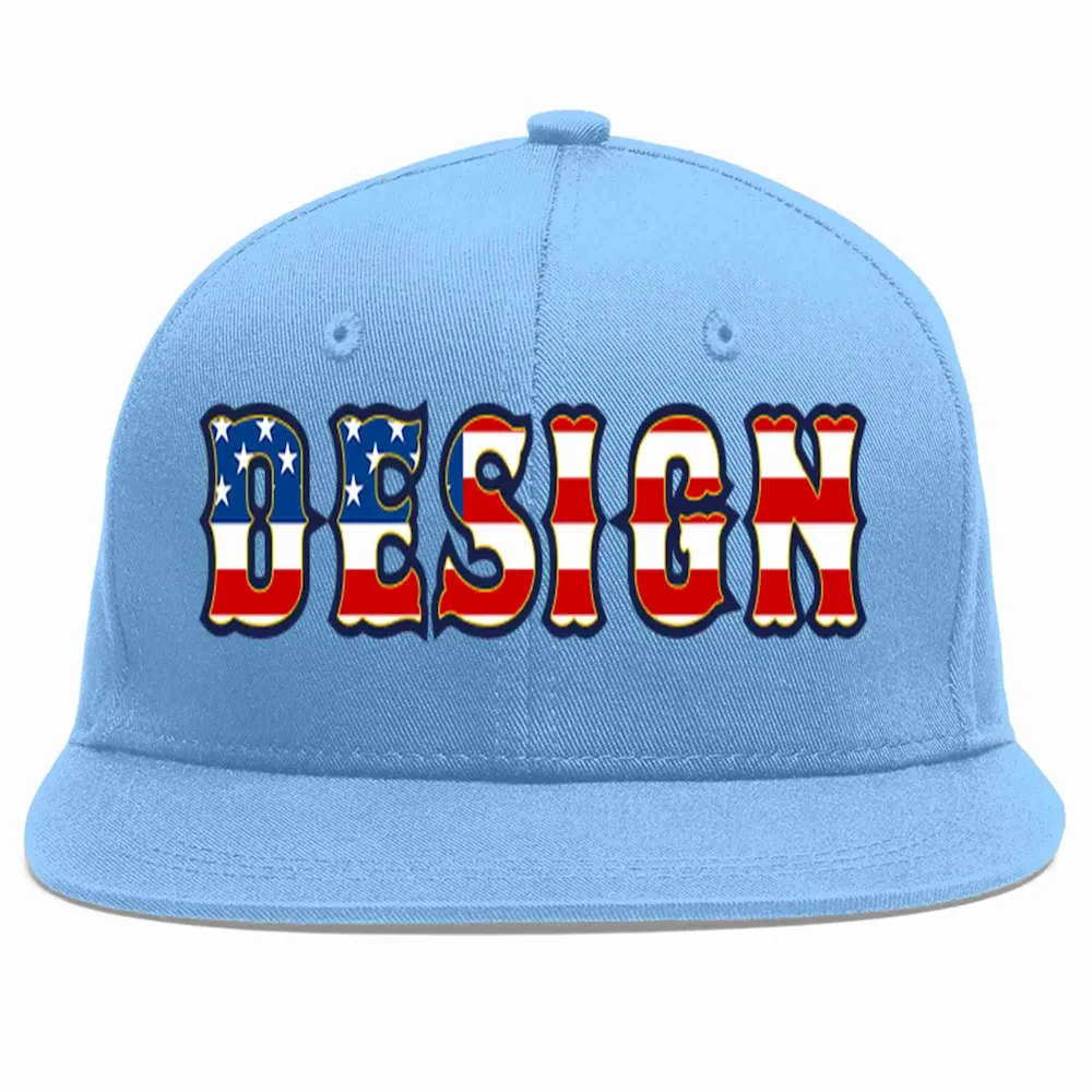 Custom Light Blue Vintage USA Flag-Gold Flat Eaves Sport Baseball Cap Design for Men/Women/Youth