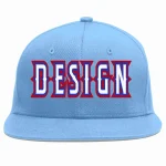 Custom Light Blue White-Royal Flat Eaves Sport Baseball Cap Design for Men/Women/Youth