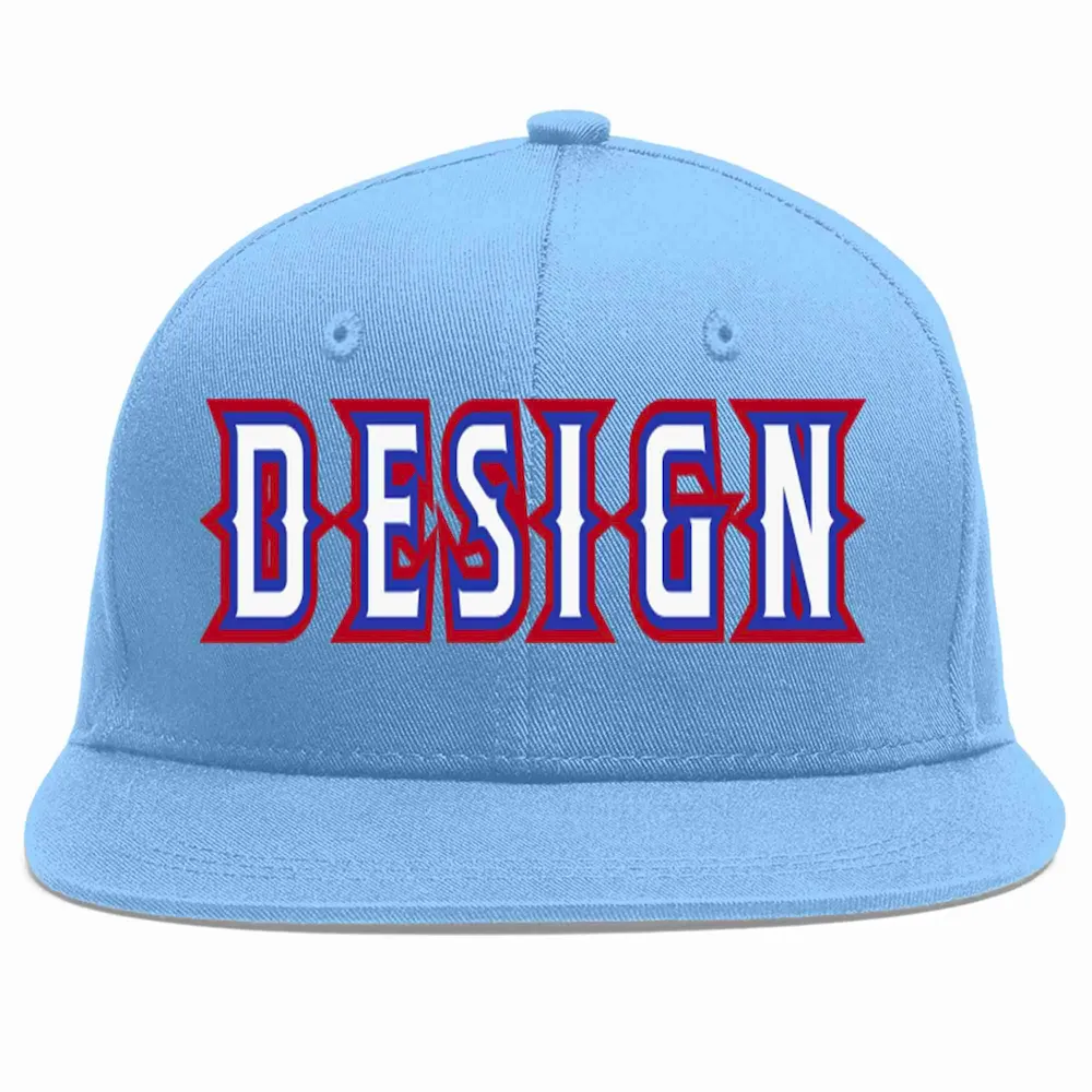 Custom Light Blue White-Royal Flat Eaves Sport Baseball Cap Design for Men/Women/Youth
