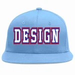 Custom Light Blue White-Royal Flat Eaves Sport Baseball Cap Design for Men/Women/Youth