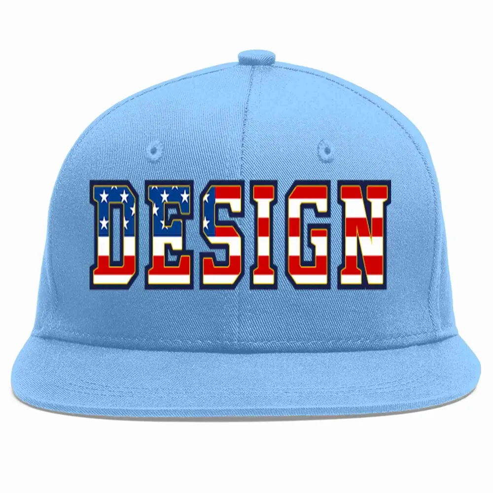 Custom Light Blue Red-Black Flat Eaves Sport Baseball Cap Design for Men/Women/Youth