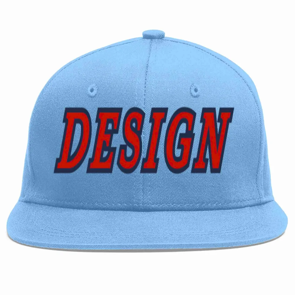 Custom Light Blue White-Royal Flat Eaves Sport Baseball Cap Design for Men/Women/Youth