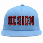 Custom Light Blue Gold-Navy Flat Eaves Sport Baseball Cap Design for Men/Women/Youth