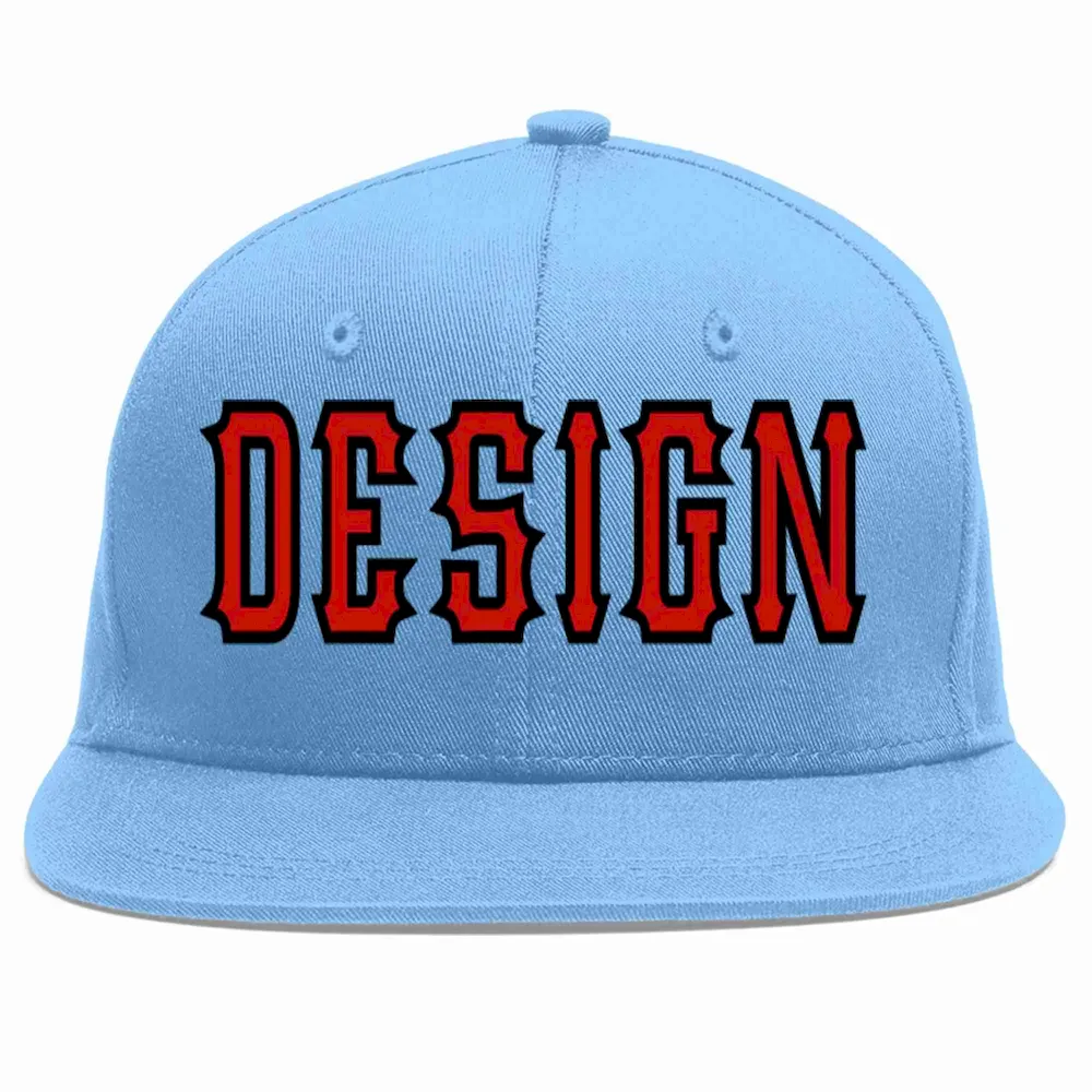 Custom Light Blue Gold-Navy Flat Eaves Sport Baseball Cap Design for Men/Women/Youth