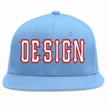 Custom Light Blue White-Red Flat Eaves Sport Baseball Cap Design for Men/Women/Youth