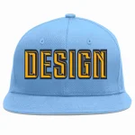 Custom Light Blue Yellow-Navy Flat Eaves Sport Baseball Cap Design for Men/Women/Youth