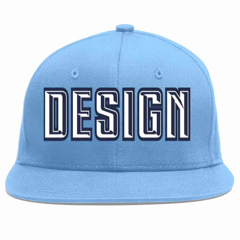 Custom Light Blue Pink-Black Flat Eaves Sport Baseball Cap Design for Men/Women/Youth
