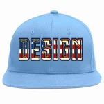 Custom Light Blue Vintage USA Flag-Gold Flat Eaves Sport Baseball Cap Design for Men/Women/Youth