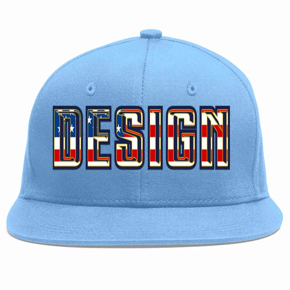 Custom Light Blue Vintage USA Flag-Gold Flat Eaves Sport Baseball Cap Design for Men/Women/Youth