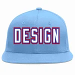 Custom Light Blue White-Royal Flat Eaves Sport Baseball Cap Design for Men/Women/Youth