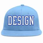 Custom Light Blue White-Royal Flat Eaves Sport Baseball Cap Design for Men/Women/Youth