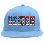 Custom Light Blue Vintage USA Flag-Gold Flat Eaves Sport Baseball Cap Design for Men/Women/Youth