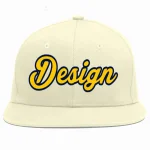 Custom Cream Gold-Navy Flat Eaves Sport Baseball Cap Design for Men/Women/Youth
