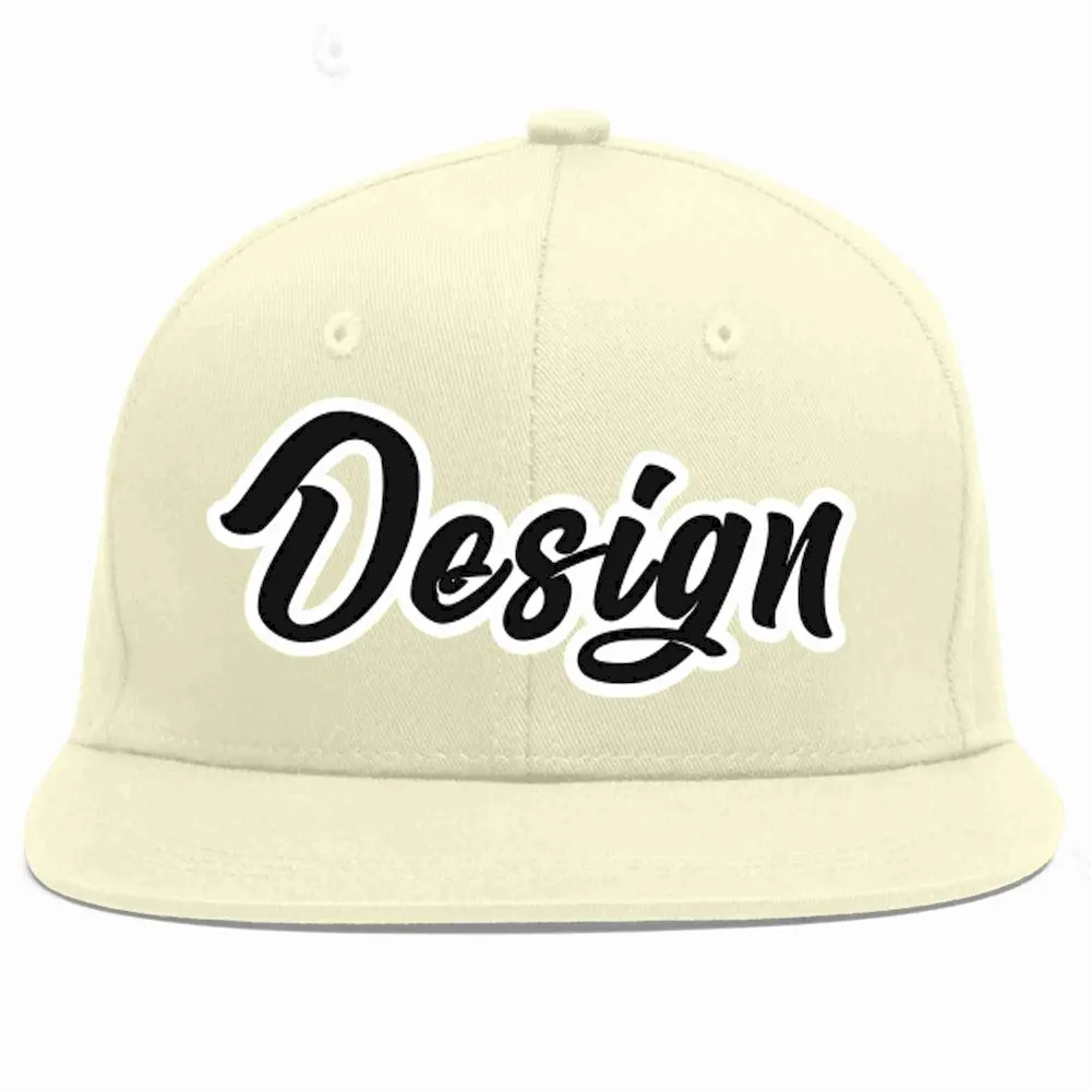 Custom Cream Black-White Flat Eaves Sport Baseball Cap Design for Men/Women/Youth