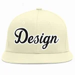 Custom Cream Black-White Flat Eaves Sport Baseball Cap Design for Men/Women/Youth