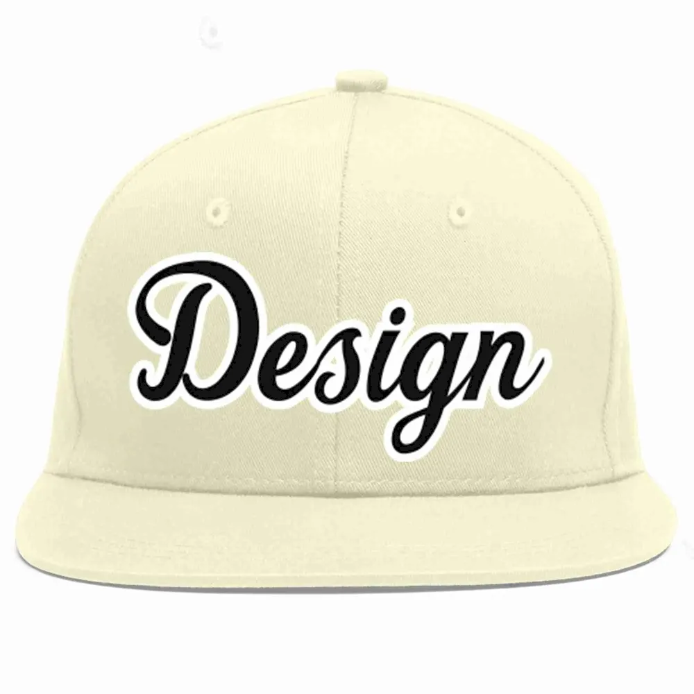 Custom Cream Black-White Flat Eaves Sport Baseball Cap Design for Men/Women/Youth