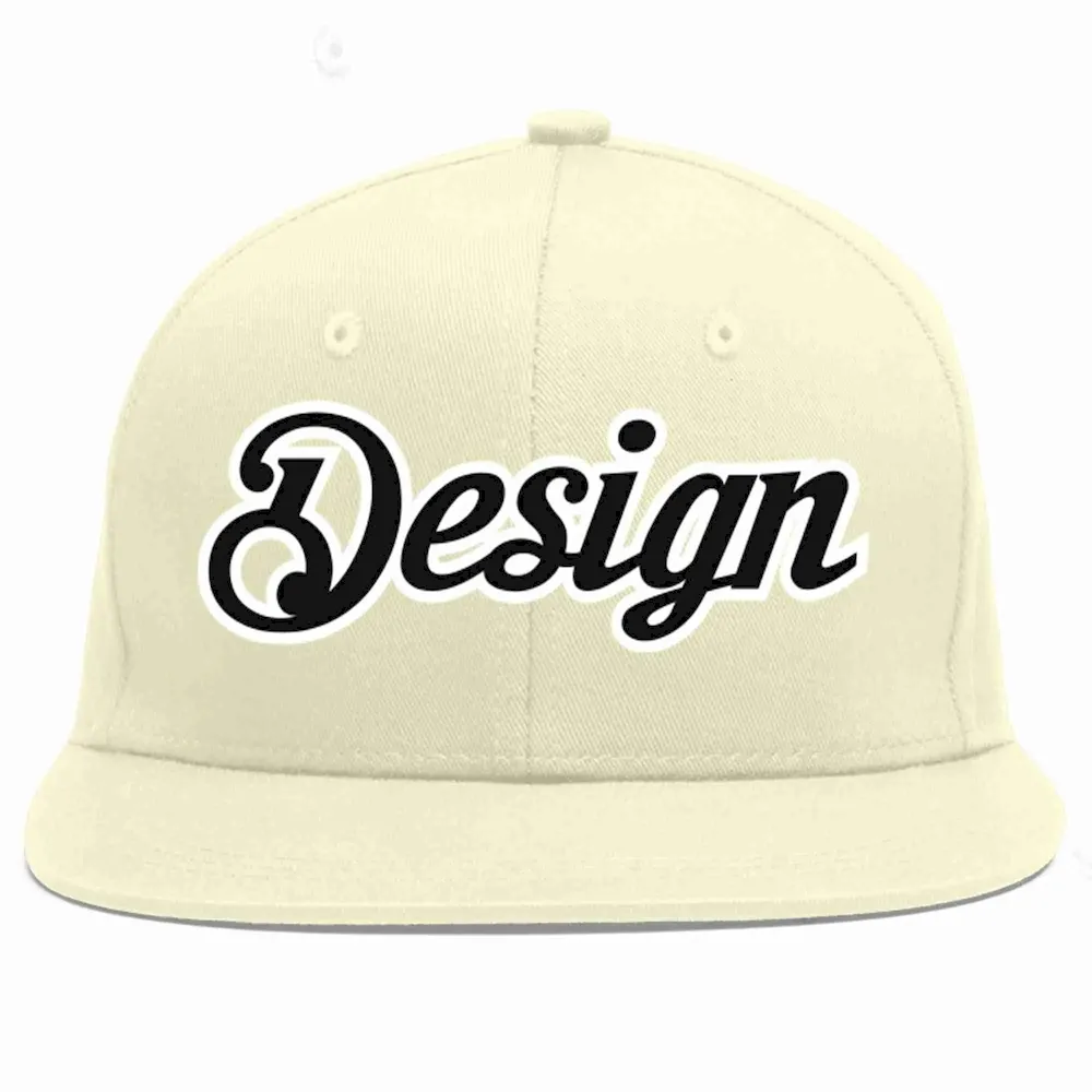 Custom Cream Black-White Flat Eaves Sport Baseball Cap Design for Men/Women/Youth