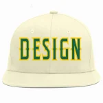 Custom Cream Kelly Green-Gold Flat Eaves Sport Baseball Cap Design for Men/Women/Youth