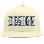 Custom Cream Navy-White Flat Eaves Sport Baseball Cap Design for Men/Women/Youth