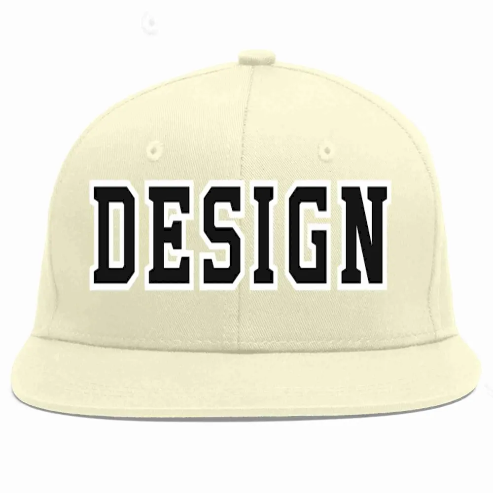 Custom Cream Black-Yellow Flat Eaves Sport Baseball Cap Design for Men/Women/Youth