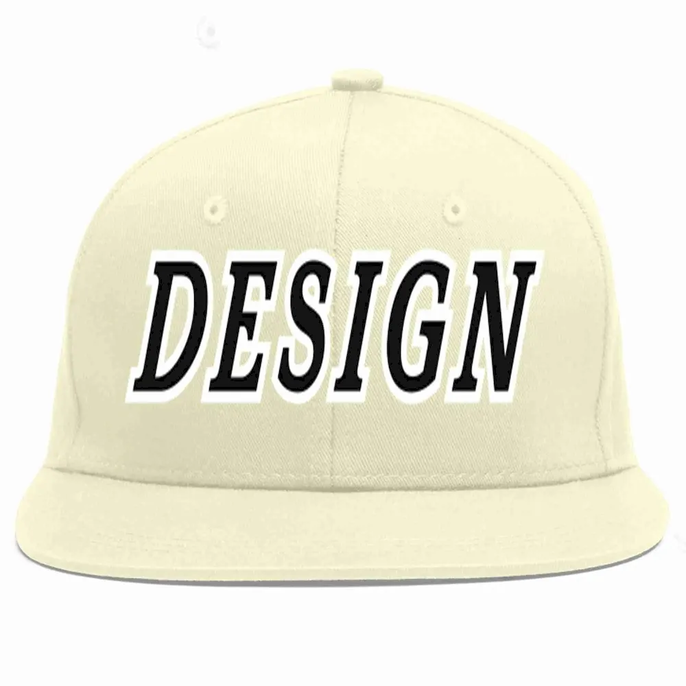 Custom Cream Black-White Flat Eaves Sport Baseball Cap Design for Men/Women/Youth