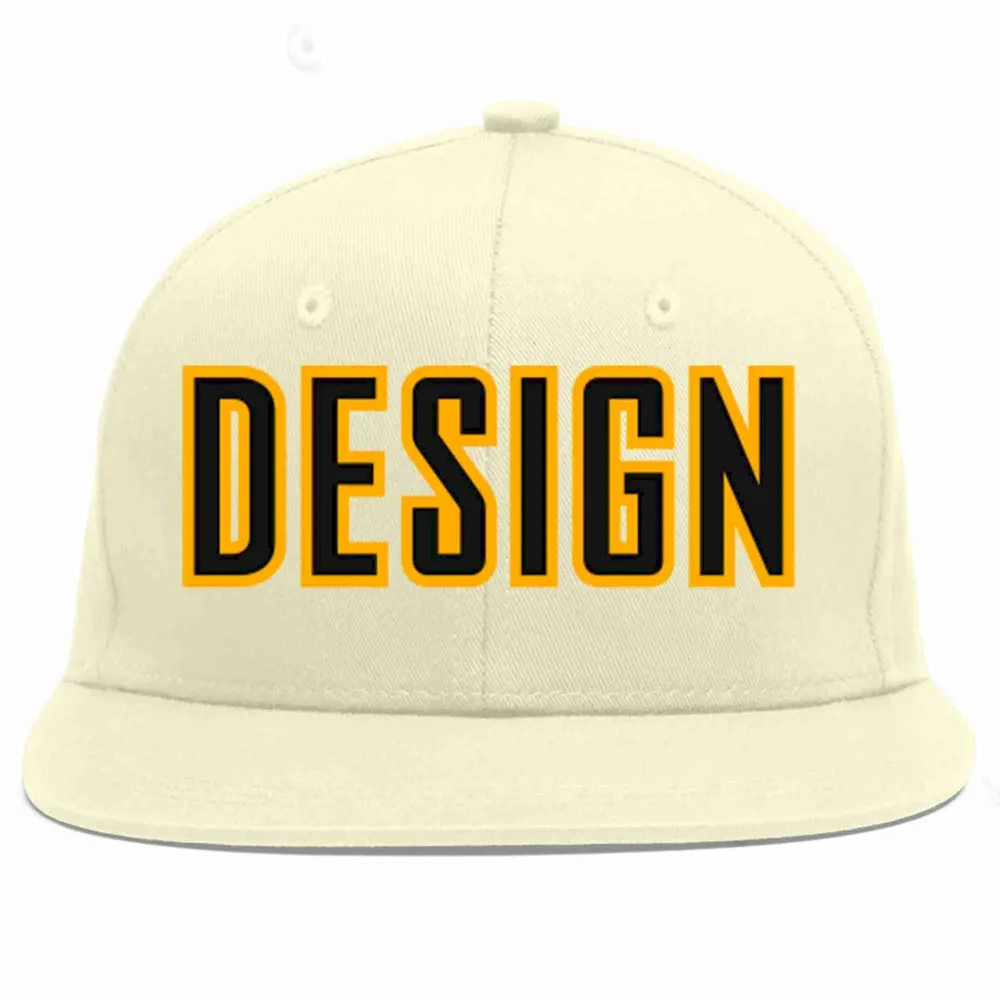 Custom Cream Kelly Green-Gold Flat Eaves Sport Baseball Cap Design for Men/Women/Youth