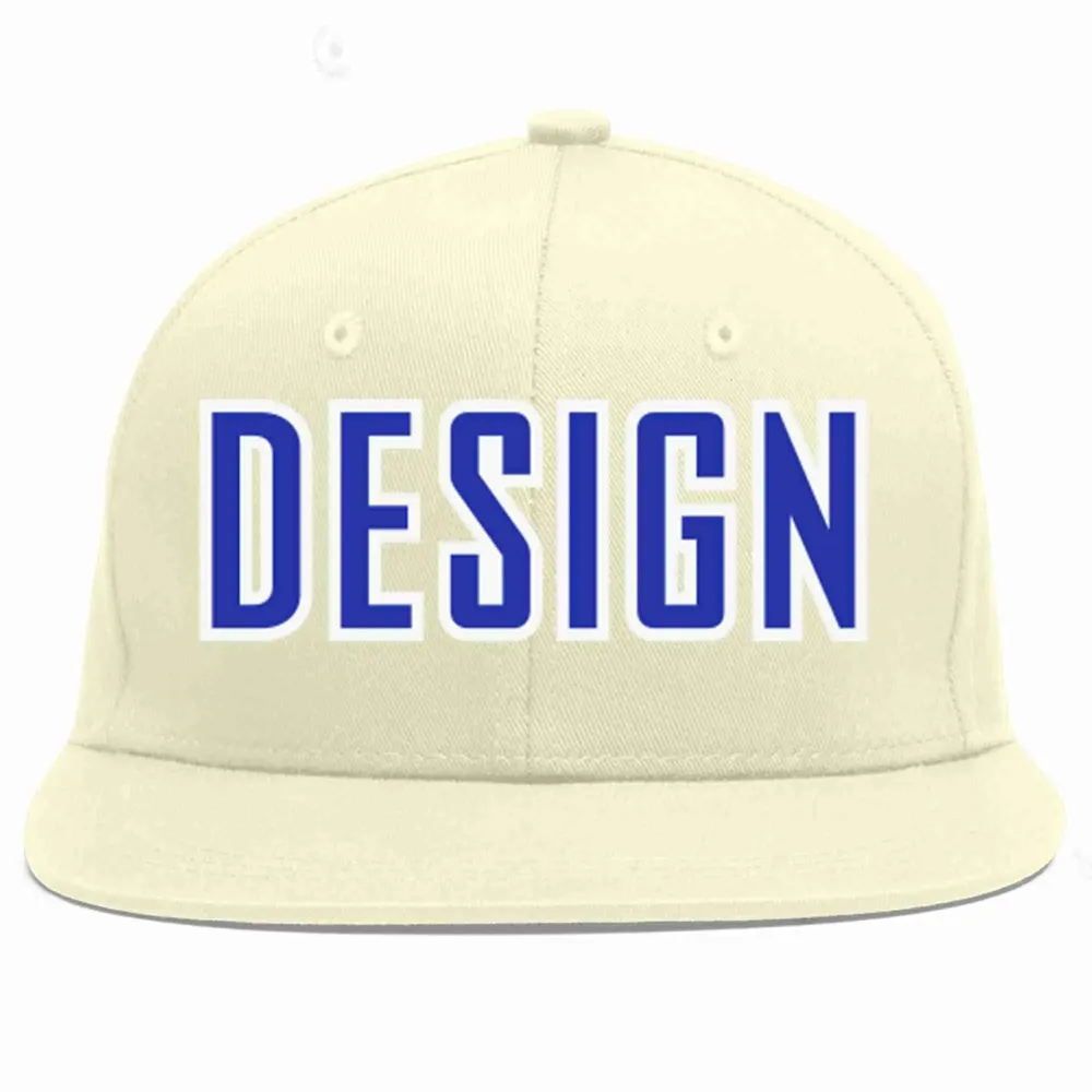 Custom Cream Royal-White Flat Eaves Sport Baseball Cap Design for Men/Women/Youth