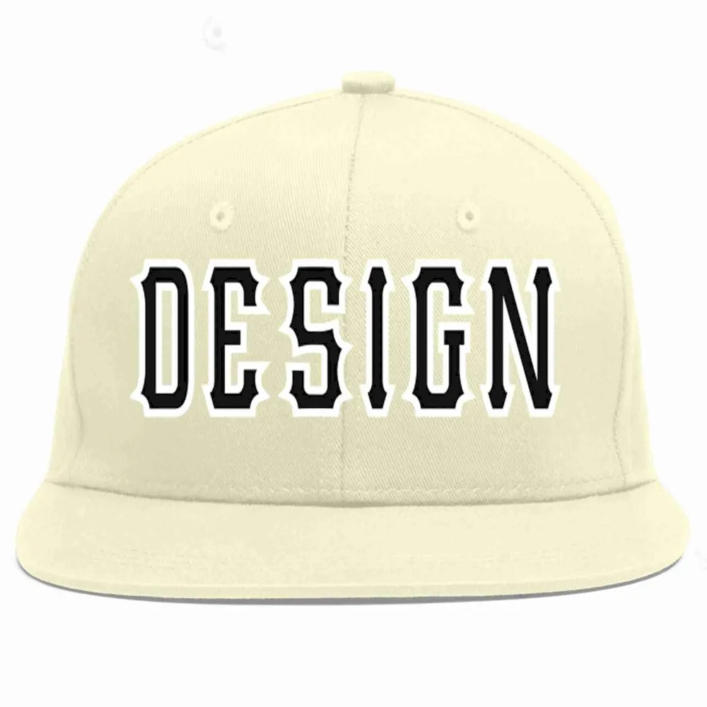 Custom Cream Black-White Flat Eaves Sport Baseball Cap Design for Men/Women/Youth