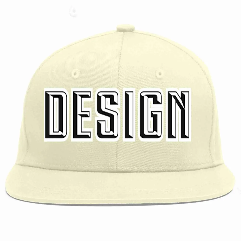 Custom Cream Black-White Flat Eaves Sport Baseball Cap Design for Men/Women/Youth