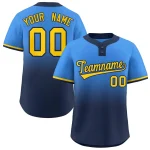 Custom Powder Blue Navy Gold-Navy Gradient Fashion Authentic Two-Button Baseball Jersey