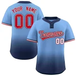 Custom Light Blue Navy Red-White Gradient Fashion Authentic Two-Button Baseball Jersey