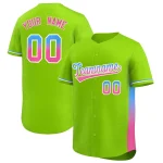 Custom Neon Green Powder Blue-Pink Personalized Gradient Font And Side Design Authentic Baseball Jersey