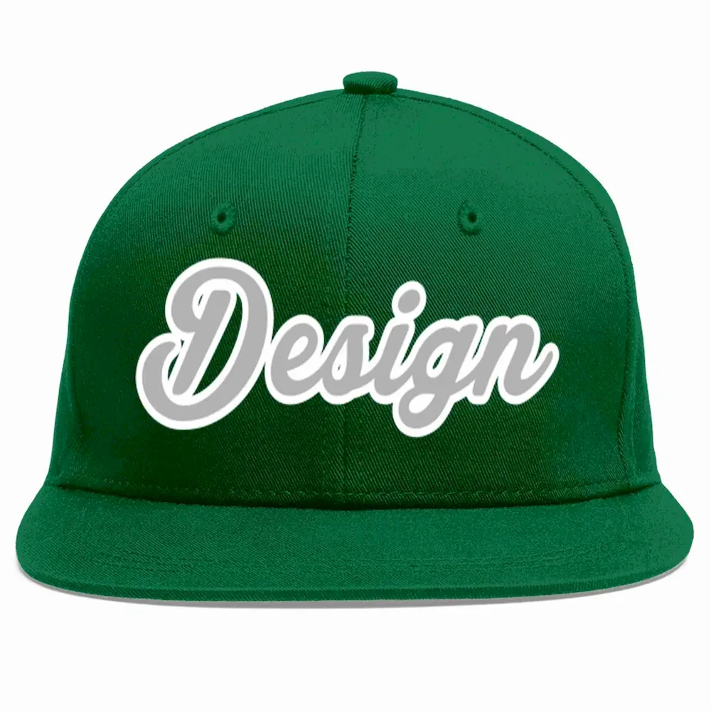 Custom Green Gray-White Flat Eaves Sport Baseball Cap Design for Men/Women/Youth