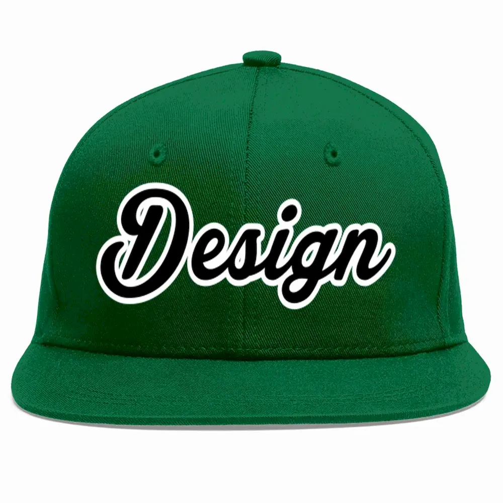 Custom Green Black-White Flat Eaves Sport Baseball Cap Design for Men/Women/Youth