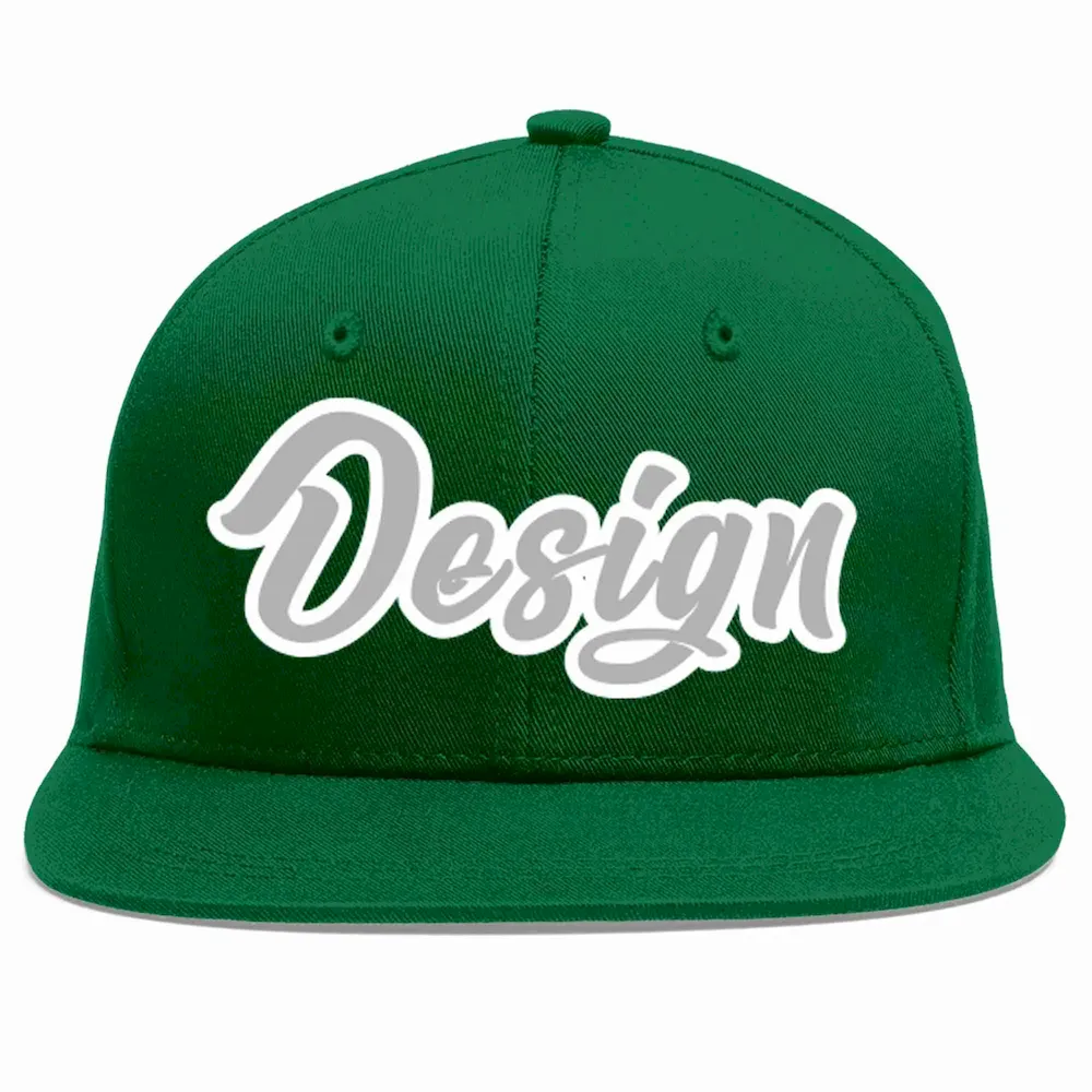 Custom Green Gray-White Flat Eaves Sport Baseball Cap Design for Men/Women/Youth