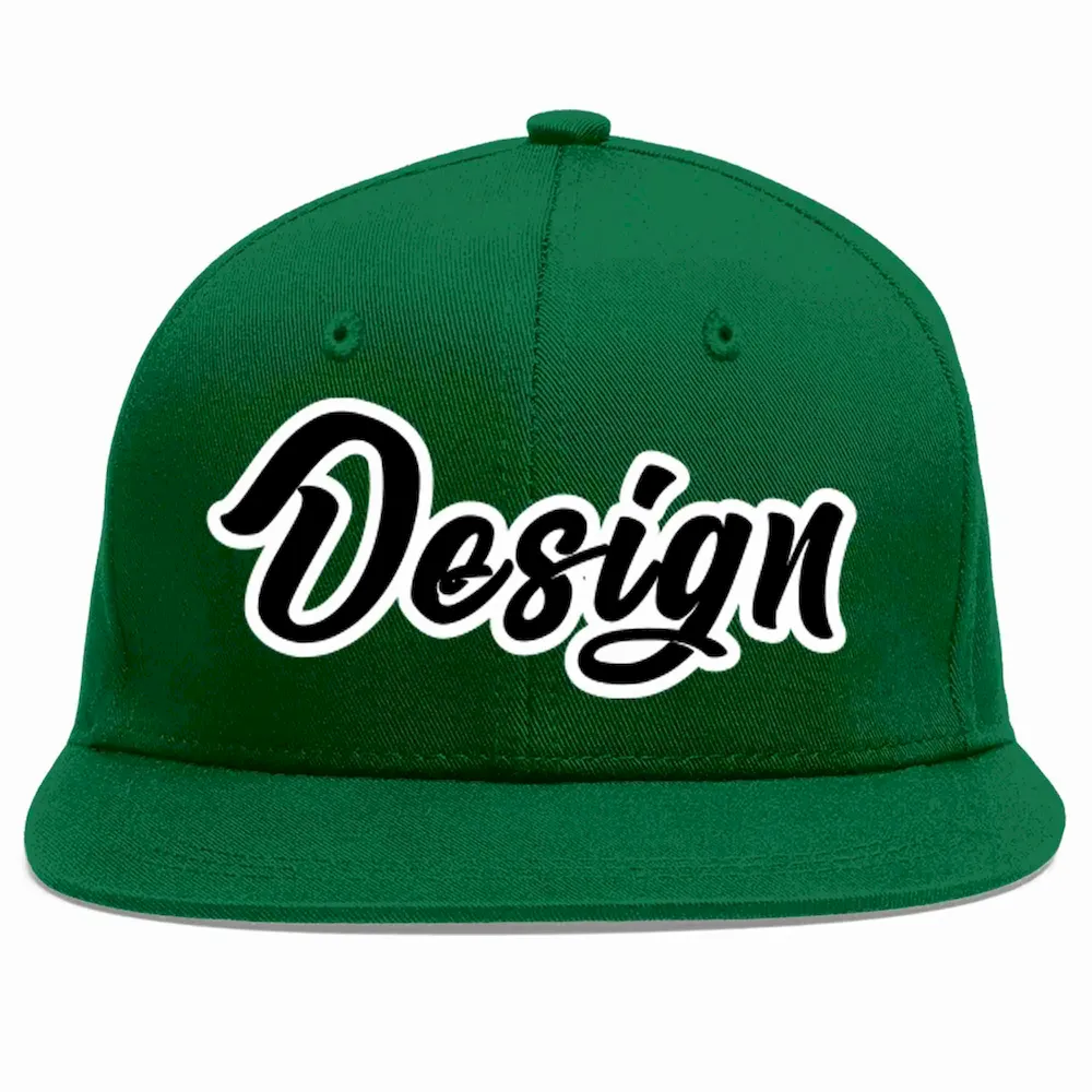 Custom Green Black-White Flat Eaves Sport Baseball Cap Design for Men/Women/Youth