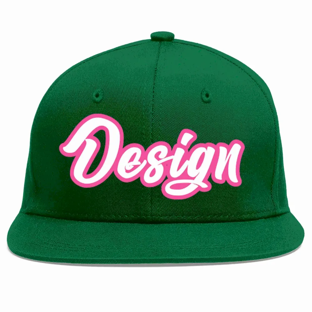 Custom Green White-Pink Flat Eaves Sport Baseball Cap Design for Men/Women/Youth