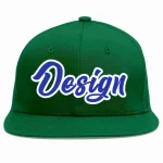 Custom Green Royal-White Flat Eaves Sport Baseball Cap Design for Men/Women/Youth
