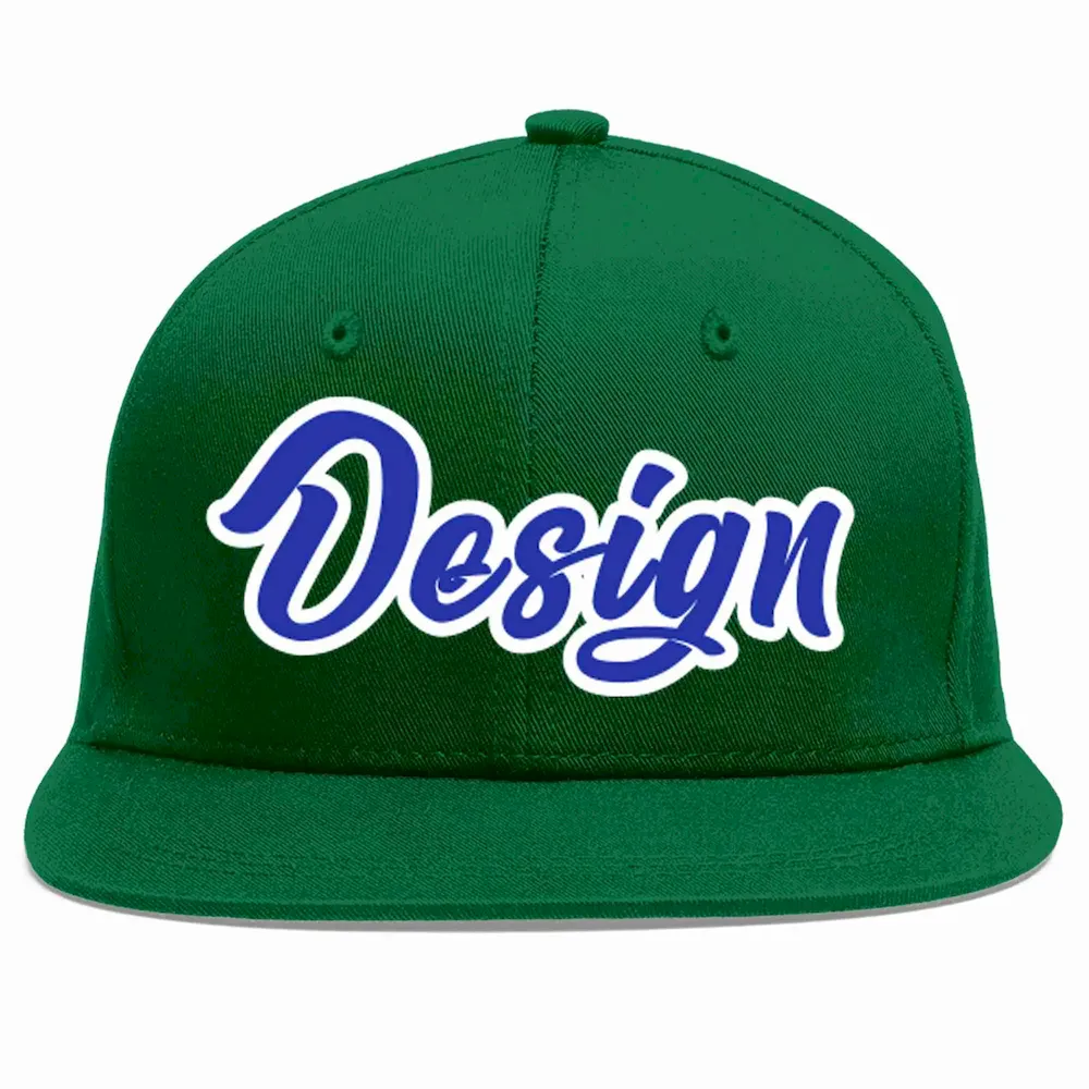 Custom Green Royal-White Flat Eaves Sport Baseball Cap Design for Men/Women/Youth