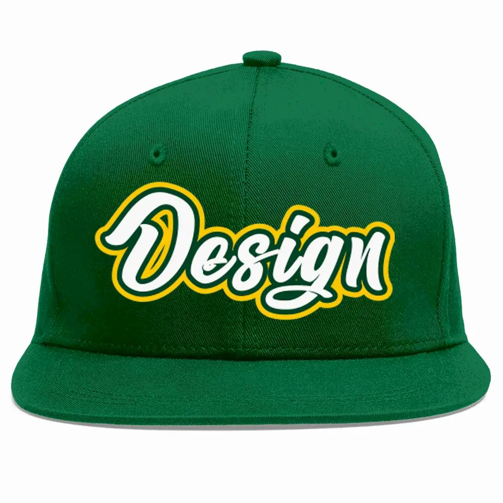 Custom Green White-Kelly Green Flat Eaves Sport Baseball Cap Design for Men/Women/Youth