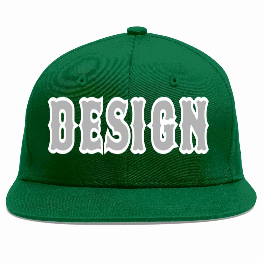 Custom Green Gray-White Flat Eaves Sport Baseball Cap Design for Men/Women/Youth