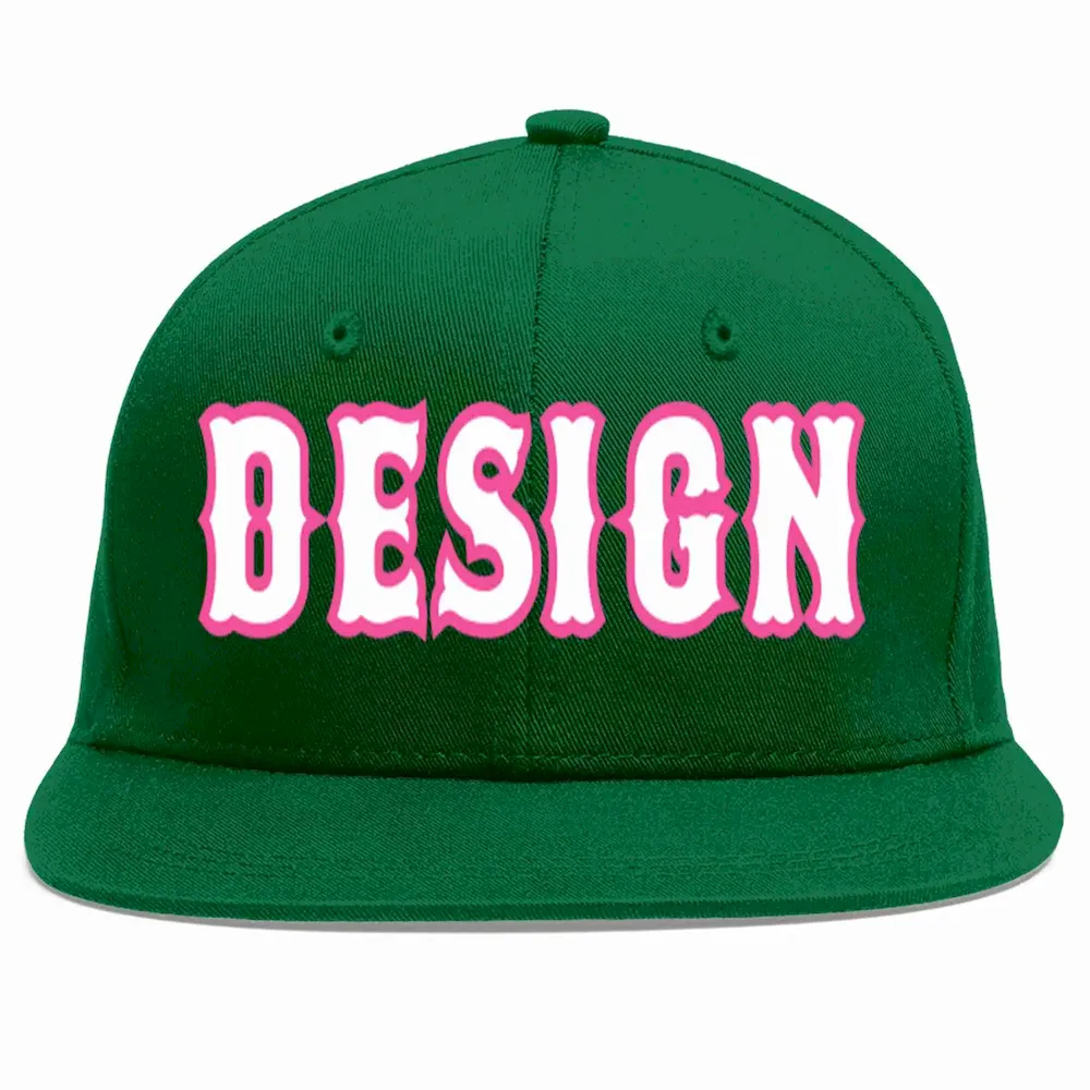 Custom Green White-Pink Flat Eaves Sport Baseball Cap Design for Men/Women/Youth