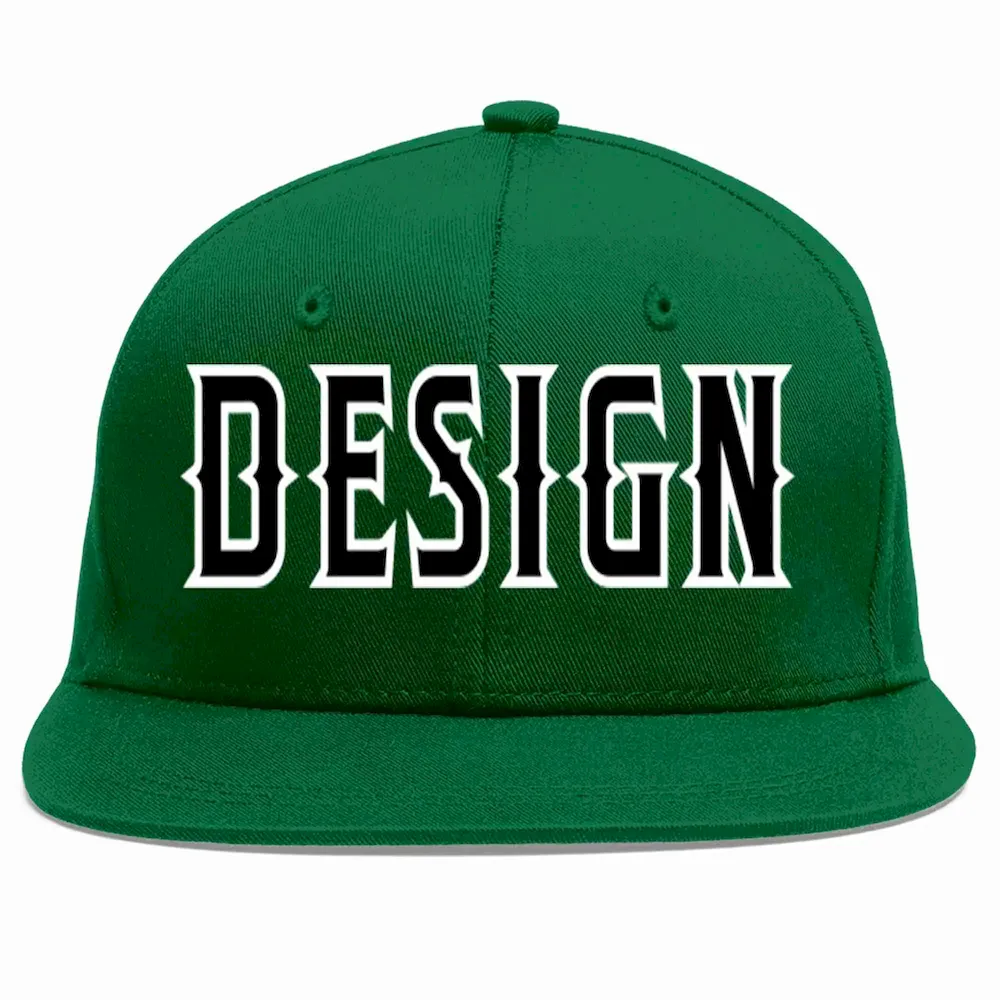 Custom Green Black-White Flat Eaves Sport Baseball Cap Design for Men/Women/Youth