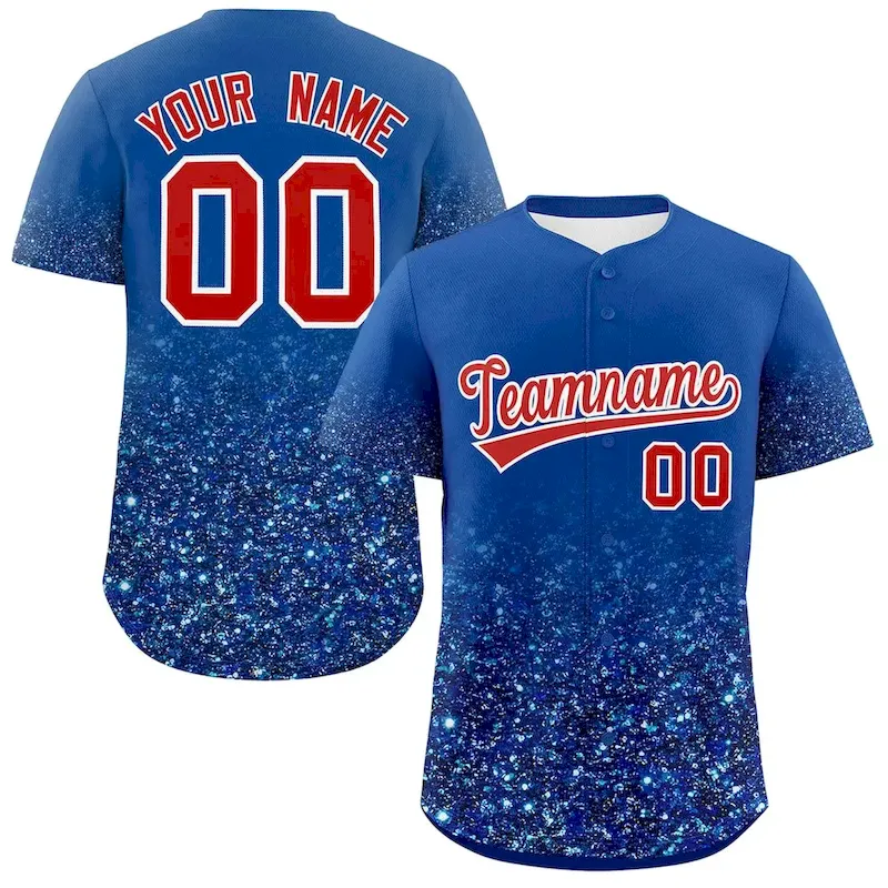 Custom Royal Red Sequins Pattern Gradient Fashion Authentic Baseball Jersey
