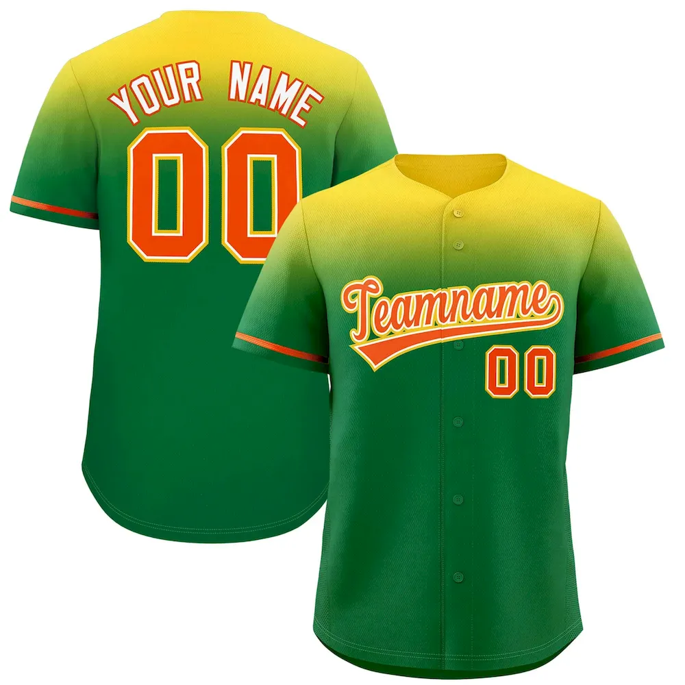 Custom Kelly Green Yellow Gradient Fashion Design Authentic Baseball Jersey